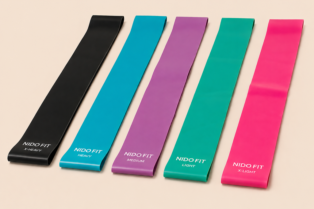 Kit Premium de 5 Bandas Elásticas de Resistencia NIDO FIT™ | 5 Niveles para Glúteos, Piernas, Yoga y Entrenamiento Funcional
